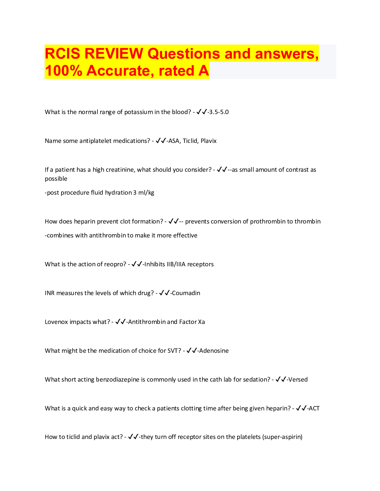 Preview image for RCIS REVIEW Questions and answers,  100% Accurate, rated A